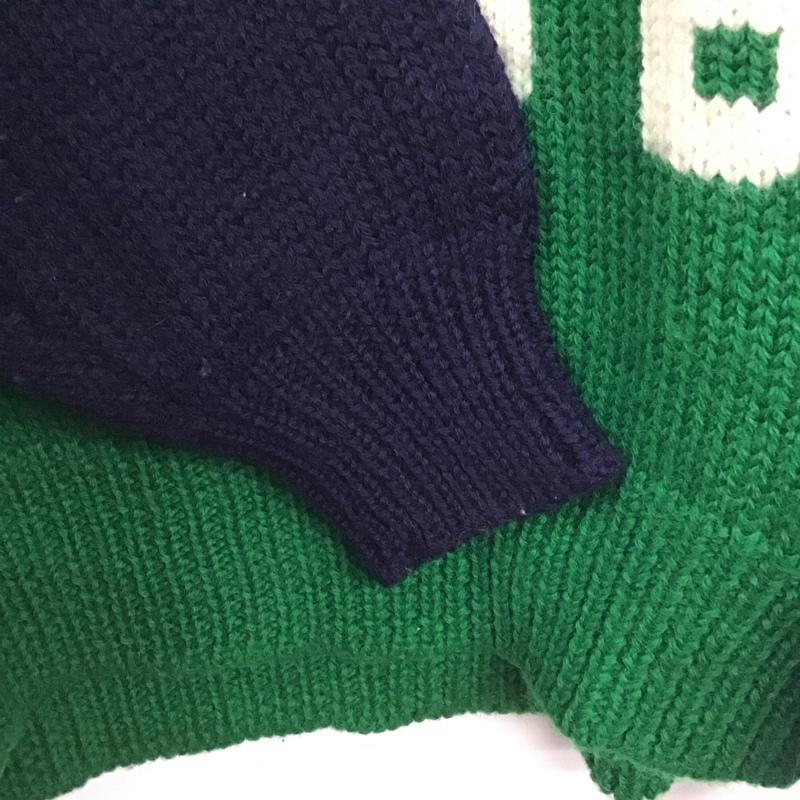 クロコダイル CROCODILE ニット、セーター 長袖 長袖ニットカットソー クルーネック セーター L ロゴ、文字 紺 / ネイビー / X 緑 / グリーン /  メンズ USED 古着 中古 10144783