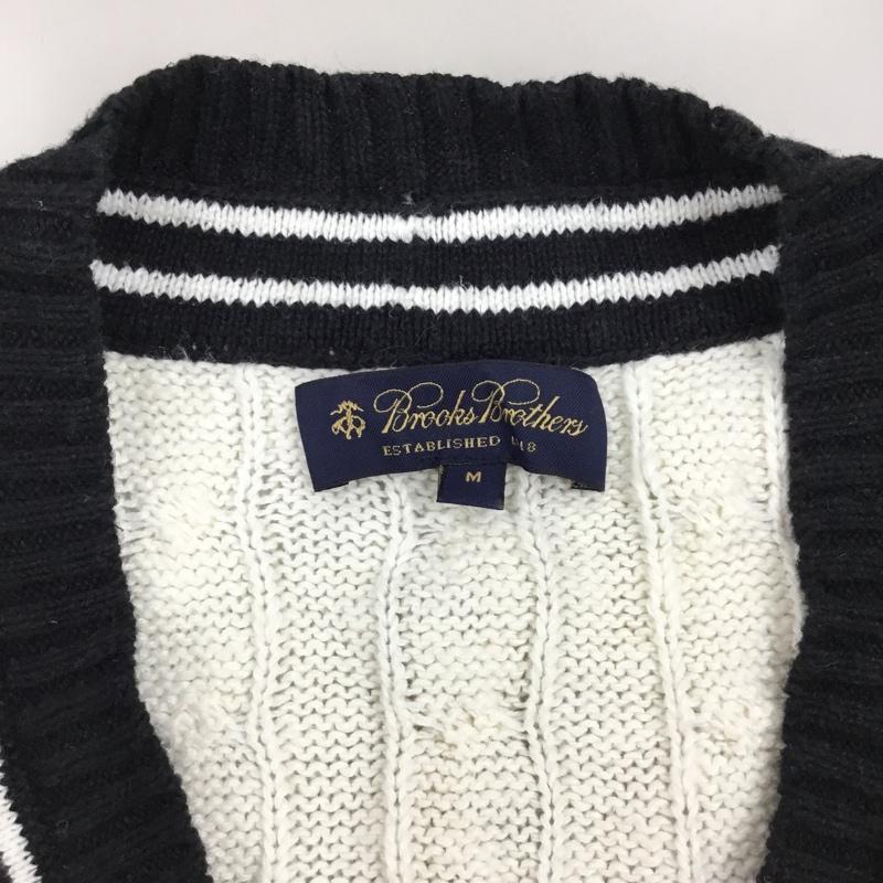 ブルックスブラザーズ BROOKS BROTHERS ニット、セーター 長袖 Vネック コットン リネン 綿麻 M  白 / ホワイト / X 黒 / ブラック /  メンズ USED 古着 中古 10112882