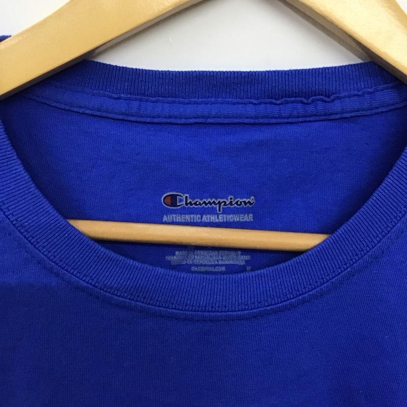 チャンピオン Champion Tシャツ 半袖 半袖カットソー プリントTシャツ クルーネックカットソー L 無地 青 / ブルー /  メンズ USED 古着 中古 10150934