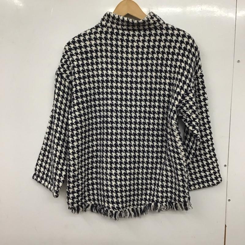 ザラウーマン ZARA WOMAN ニット、セーター 長袖 7563/245/080 コットンツイードフリンジボタントップ XS  白 / ホワイト / X 紺 / ネイビー /  レディース USED 古着 中古 10138091