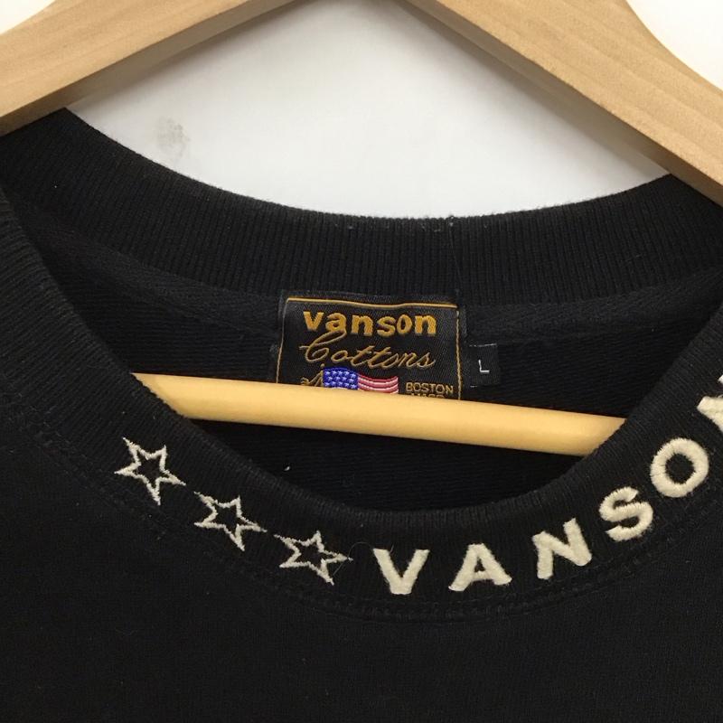 ヴァンソン VANSON トレーナー 長袖 スウェット バックロゴ 胸ポケット L 刺繍 黒 / ブラック /  メンズ USED 古着 中古 10129123