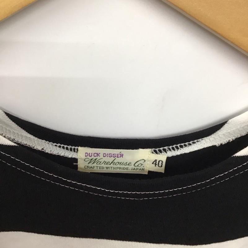 ウエアハウス WAREHOUSE カットソー 長袖 長袖カットソー プリントカットソー クルーネック ボーダー 40 ボーダー柄 白 / ホワイト / X 黒 / ブラック /  メンズ USED 古着 中古 10130487