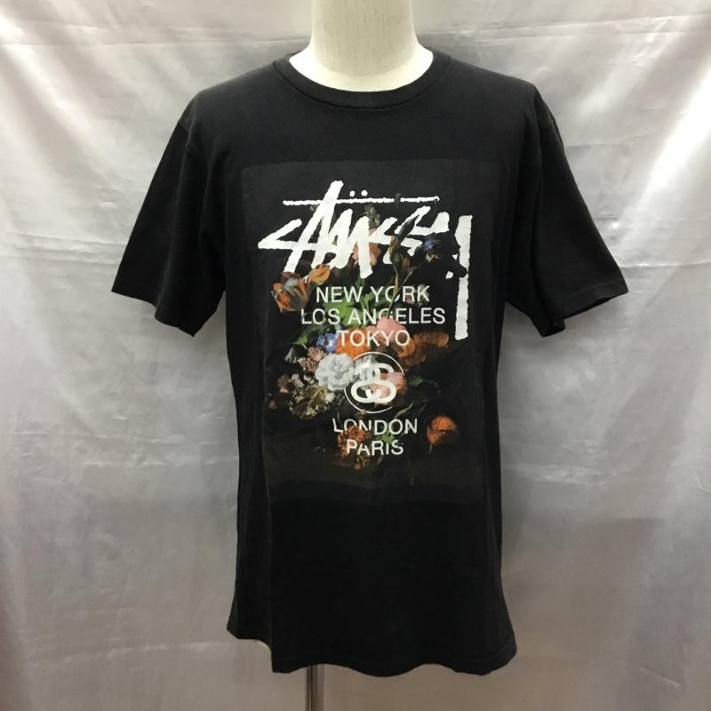 ステューシー STUSSY Tシャツ 半袖 ワールドツアーロゴ フラワープリント M ロゴ、文字 黒 / ブラック /  メンズ USED 古着 中古 10119172
