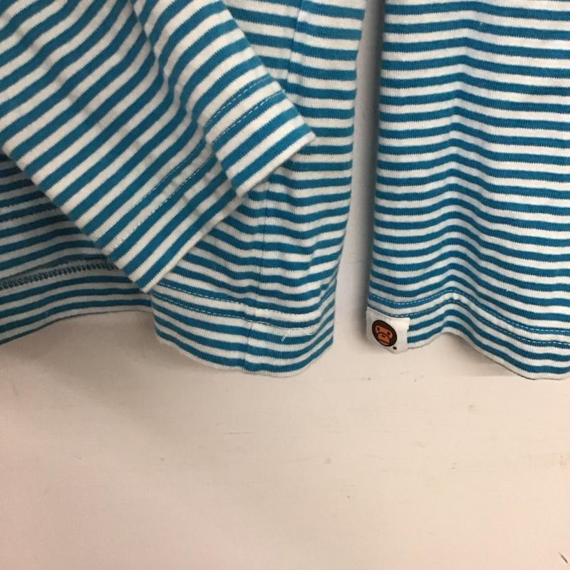 アベイシングエイプ A BATHING APE カットソー 長袖 長袖カットソー プリントカットソー クルーネック S ボーダー柄 白 / ホワイト / X 水色 / ライトブルー /  メンズ USED 古着 中古 10151151