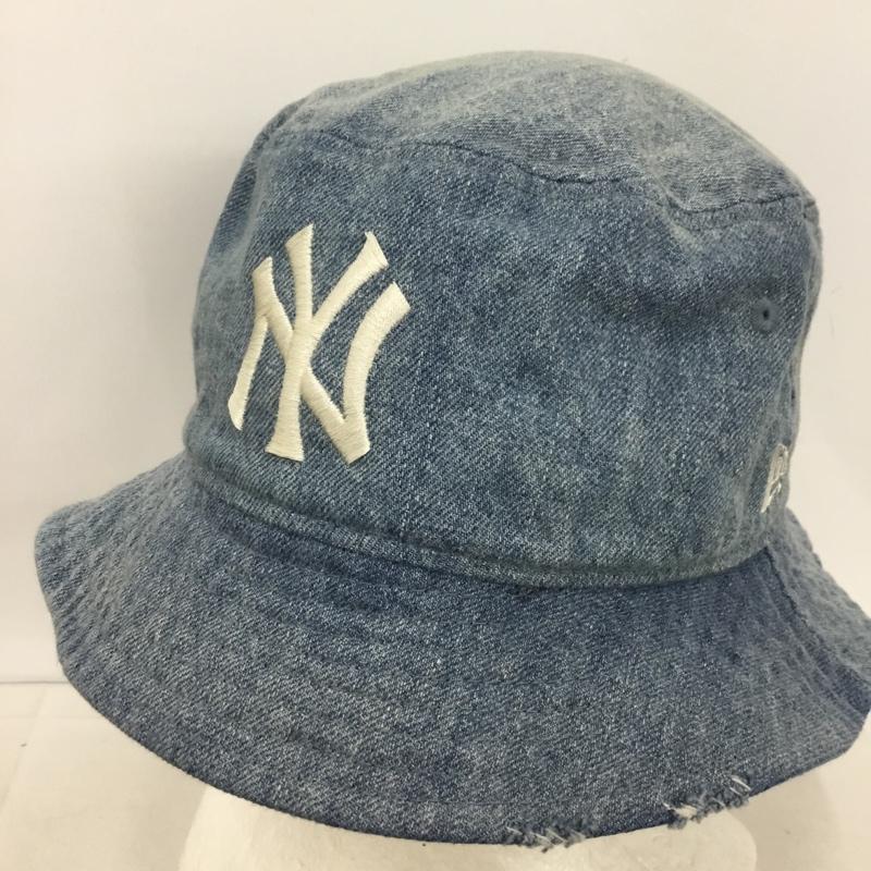 ニューエラ NEW ERA 帽子 ハット ニューヨーク ヤンキース ウォッシュドデニム NY バケットハット ロゴ、文字 X ダメージ加工 水色 / ライトブルー /  メンズ USED 古着 中古 10145790