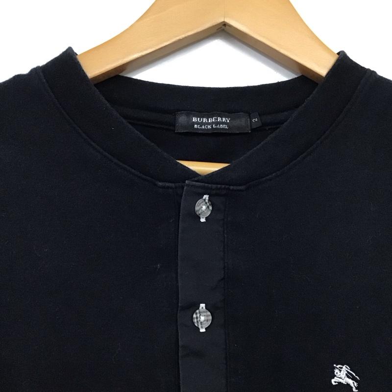 バーバリーブラックレーベル BURBERRY BLACK LABEL カットソー 半袖 半袖カットソー ヘンリーネックカットソー 2 ロゴ、文字 紺 / ネイビー /  メンズ USED 古着 中古 10130130