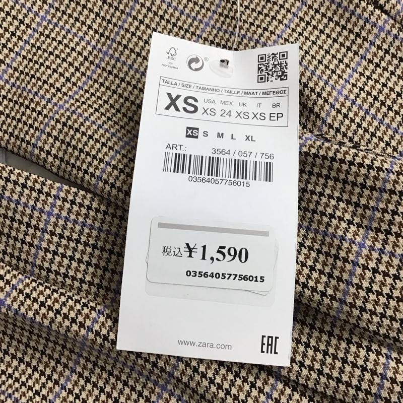 ザラベーシック ZARA BASIC カットソー 長袖 3564 057 756 パールボタン XS チェック ベージュ / ベージュ / X 茶 / ブラウン / X 黒 / ブラック / X 紫 / パープル /  レディース USED 古着 中古 10120396