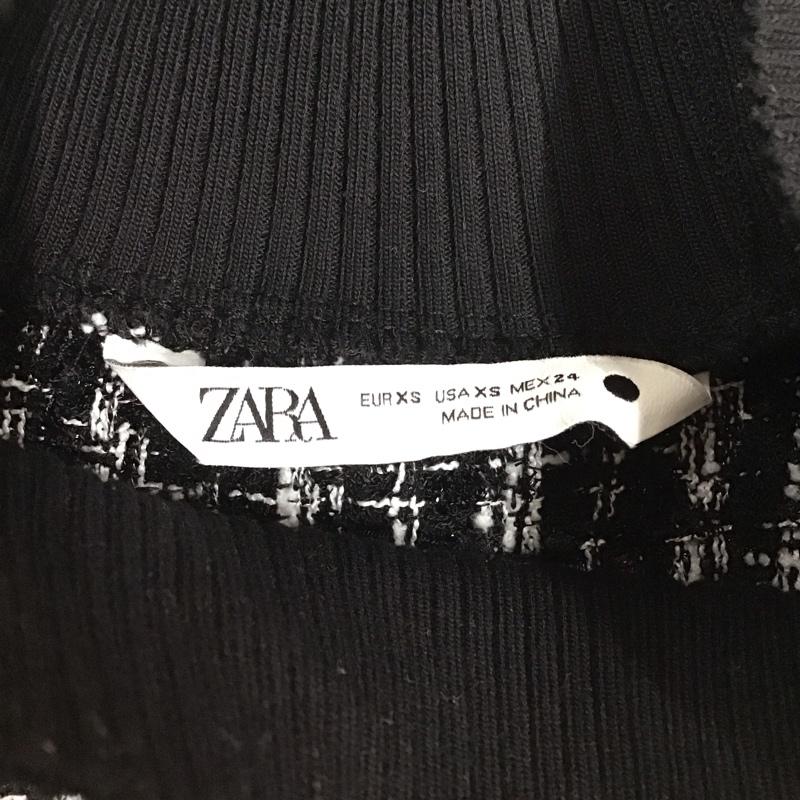 ザラ ZARA ニット、セーター 長袖 3440 250 800 モックネック フリンジ XS チェック 黒 / ブラック / X 白 / ホワイト /  レディース USED 古着 中古 10118431