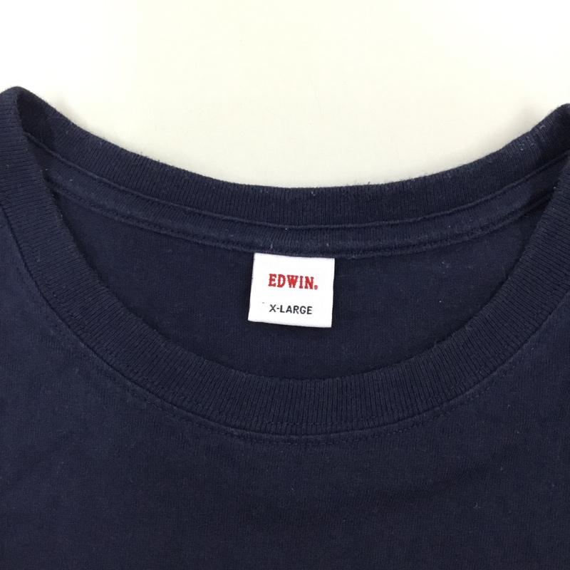 エドウィン EDWIN Tシャツ 半袖 クルーネック 胸ポケット XL ロゴ、文字 紺 / ネイビー /  メンズ USED 古着 中古 10115537