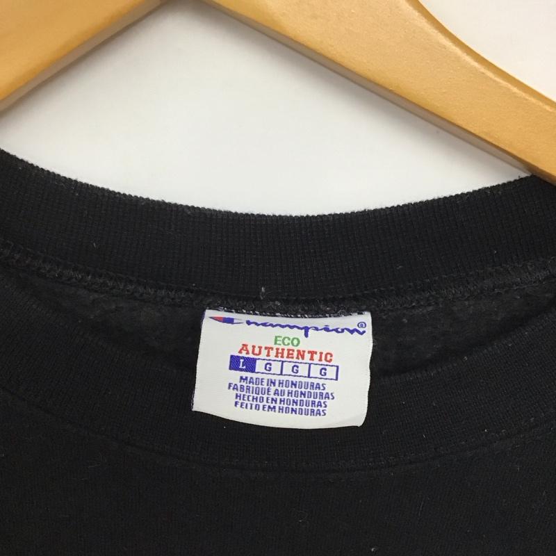 チャンピオン Champion トレーナー 長袖 長袖トレーナー スウェット クルーネック プルオーバー L ロゴ、文字 黒 / ブラック /  メンズ USED 古着 中古 10143397
