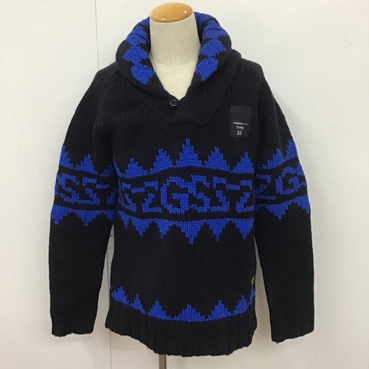 ジースターロゥ G-STAR RAW ニット、セーター 長袖 長袖ニット 長袖カットソー リブニット セーター クルーネック L プリント 青 / ブルー / X 紺 / ネイビー /  メンズ USED 古着 中古 10111091