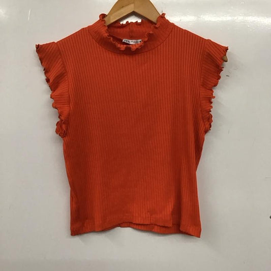 ザラ ZARA カットソー 半袖 ノースリーブカットソー リブカットソー XL 無地 橙 / オレンジ /  レディース USED 古着 中古 10135556