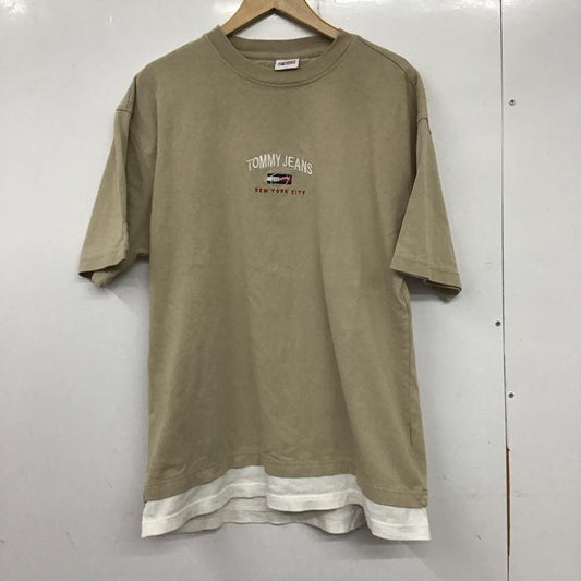 トミー ジーンズ TOMMY JEANS Tシャツ 半袖 半袖カットソー 刺繍Tシャツ クルーネックカットソー L ロゴ、文字 ベージュ / ベージュ /  メンズ USED 古着 中古 10134078