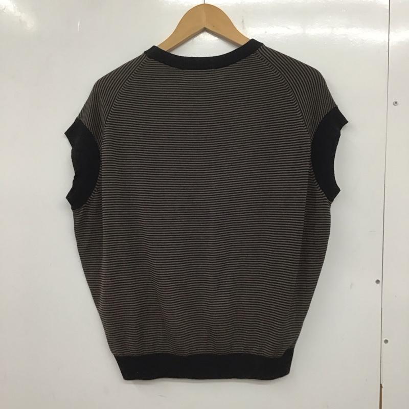 アメリカンホリック AMERICAN HOLIC カットソー 半袖 HC43L2C0130 フレンチスリーブニットプルオーバー L ボーダー柄 黒 / ブラック / X 茶 / ブラウン /  レディース USED 古着 中古 10139134