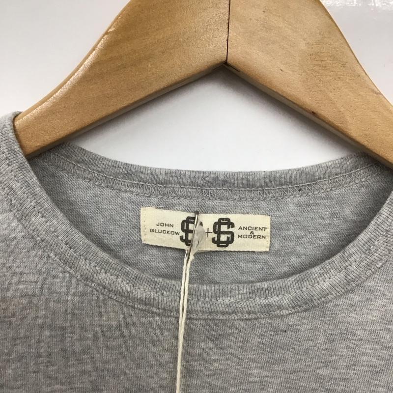 ウエアハウス WAREHOUSE カットソー 長袖 長袖カットソー プリントカットソー クルーネック JOHNGLUCKOW L プリント 灰 / グレー / X 紺 / ネイビー /  メンズ USED 古着 中古 10130484