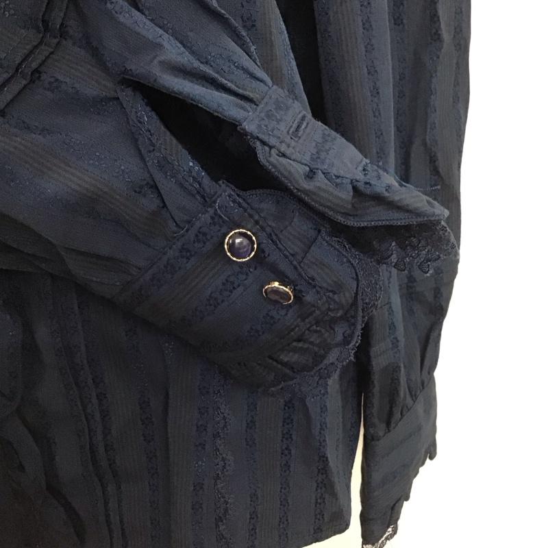 アクシーズファム axes femme シャツ、ブラウス 長袖 TY91X71 フリルブラウス L ストライプ 紺 / ネイビー /  レディース USED 古着 中古 10112366