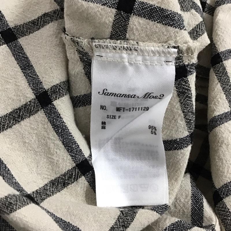 サマンサモスモス Samansa Mos2 シャツ、ブラウス 半袖 1711129 配色ギャザーブラウス FREE チェック 黒 / ブラック / X ベージュ / ベージュ /  レディース USED 古着 中古 10141986