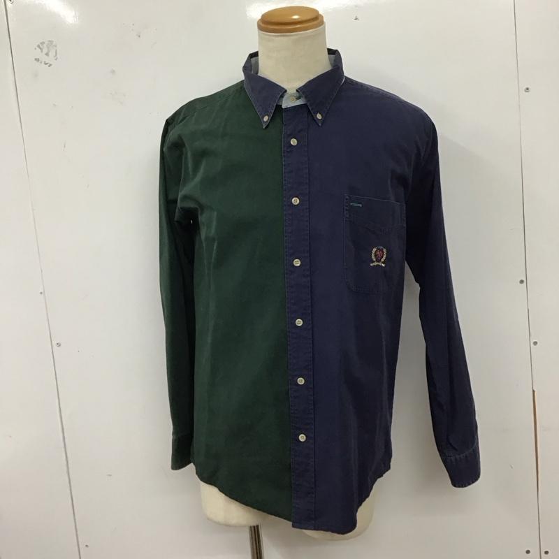 トミー TOMMY シャツ、ブラウス 長袖 長袖シャツ ボタンダウンシャツ カラーシャツ XL ロゴ、文字 緑 / グリーン / X 紺 / ネイビー /  メンズ USED 古着 中古 10127808