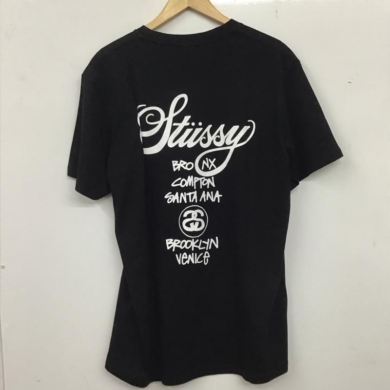 ステューシー STUSSY Tシャツ 半袖 半袖カットソー プリントTシャツ クルーネックカットソー L ロゴ、文字 黒 / ブラック /  メンズ USED 古着 中古 10136246