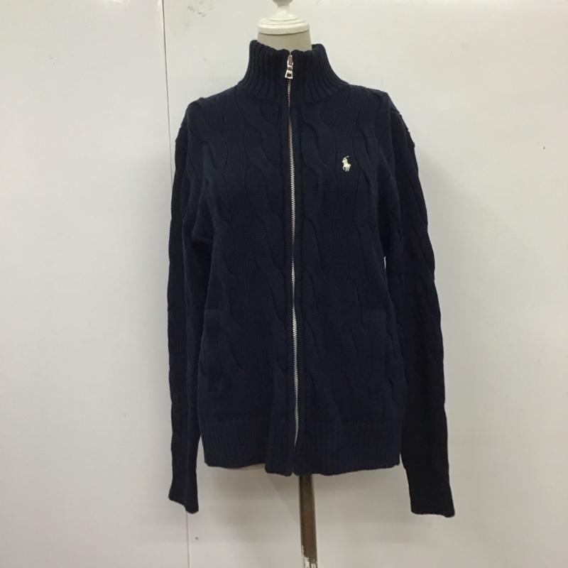 ポロラルフローレン POLO RALPH LAUREN カーディガン 長袖 フルジップ ジップアップ ケーブル編み S ワンポイント 紺 / ネイビー /  レディース USED 古着 中古 10120833