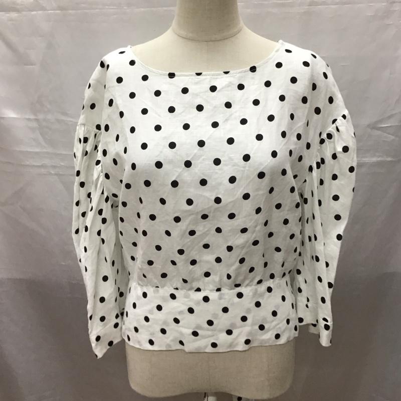 ザラウーマン ZARA WOMAN カットソー 七分袖 4886 046 251 リネン リボン XS ドット 白 / ホワイト / X 黒 / ブラック /  レディース USED 古着 中古 10116947