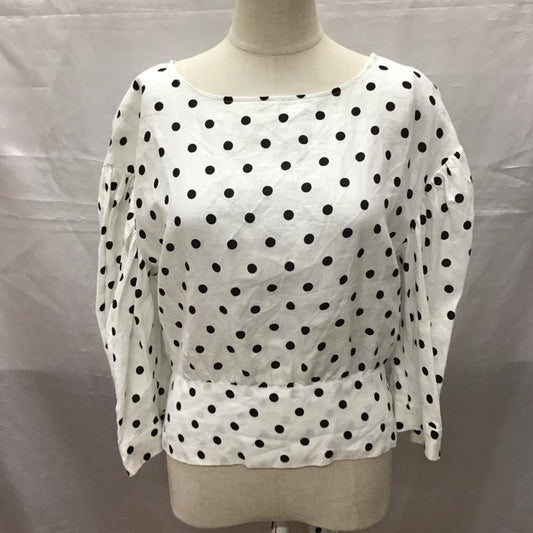ザラウーマン ZARA WOMAN カットソー 七分袖 4886 046 251 リネン リボン XS ドット 白 / ホワイト / X 黒 / ブラック /  レディース USED 古着 中古 10116947