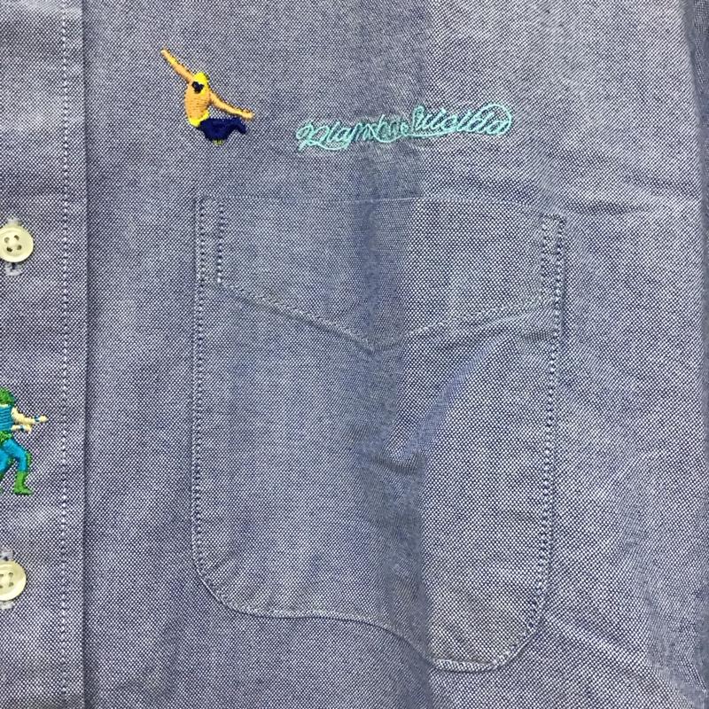 ハオミン Haoming シャツ、ブラウス 長袖 長袖シャツ 無地シャツ カラーシャツ ボタンダウンシャツ デニムシャツ L 刺繍 インディゴ / インディゴ /  メンズ USED 古着 中古 10140727