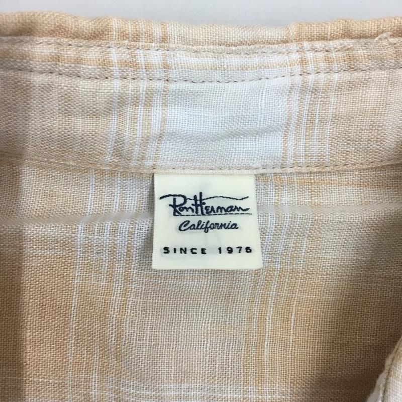 ロンハーマン Ron Herman シャツ、ブラウス 七分袖 411070118-1071 七分袖 リネン L チェック 白 / ホワイト / X 橙 / オレンジ /  メンズ USED 古着 中古 10117731