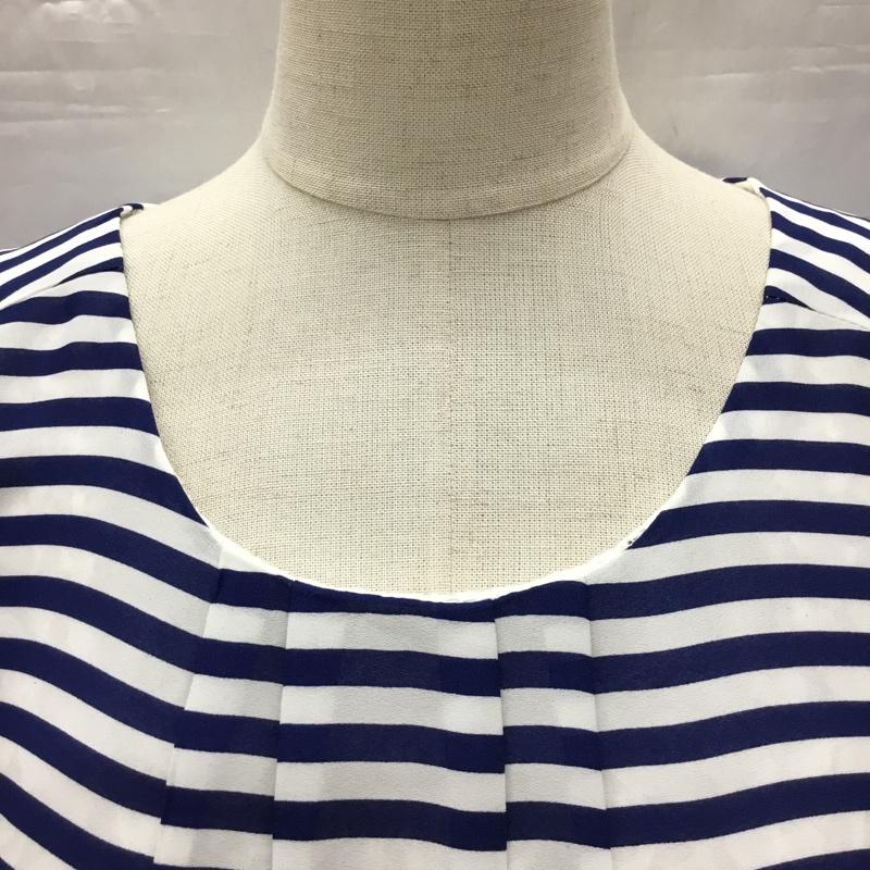 チャオパニック CIAOPANIC カットソー 半袖 半袖カットソー ボーダーTシャツ クルーネックカットソー フリル M ボーダー柄 白 / ホワイト / X 青 / ブルー /  レディース USED 古着 中古 10118449