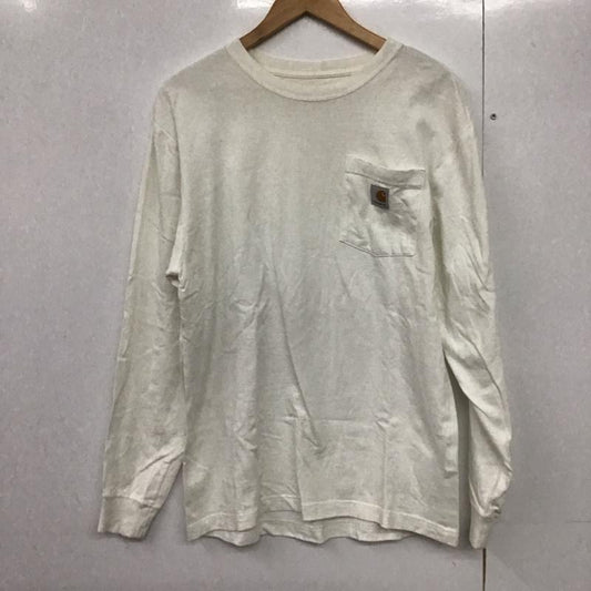 カーハート Carhartt カットソー 長袖 長袖カットソー プリントカットソー クルーネック S ロゴ、文字 白 / ホワイト /  メンズ USED 古着 中古 10141677