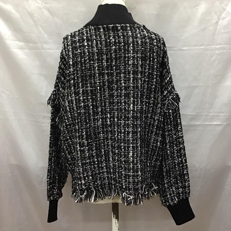 ザラ ZARA ニット、セーター 長袖 3440 250 800 モックネック フリンジ XS チェック 黒 / ブラック / X 白 / ホワイト /  レディース USED 古着 中古 10118431