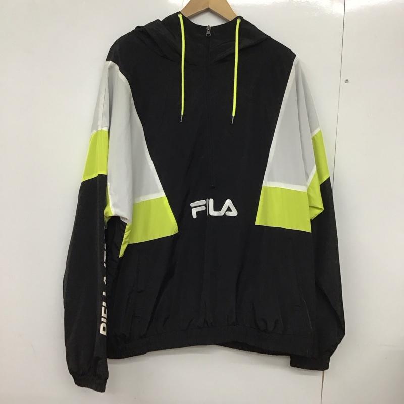 フィラ FILA ジャケット、上着 ジャケット、ブレザー fh7471 バイカラーフードアノラック プルオーバージャケット L ロゴ、文字 白 / ホワイト / X 黒 / ブラック / X 黄 / イエロー /  メンズ USED 古着 中古 10132356