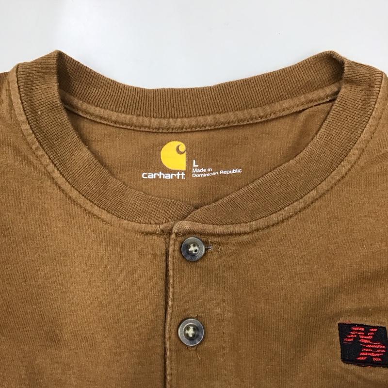 カーハート Carhartt Tシャツ 半袖 K84BRN ヘンリーネック L ロゴ、文字 茶 / ブラウン /  メンズ USED 古着 中古 10122616