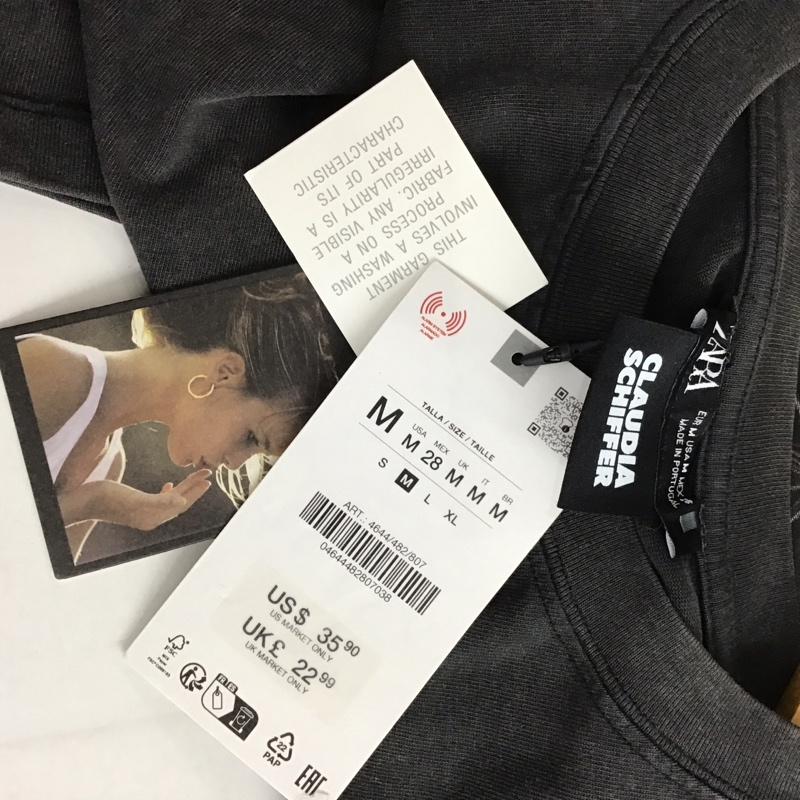 ザラ ZARA Tシャツ 半袖 4644 482 807 CLAUDIA SCHIFFER クルーネック タグ付き M ロゴ、文字 チャコールグレー / チャコールグレー /  メンズ USED 古着 中古 10129118