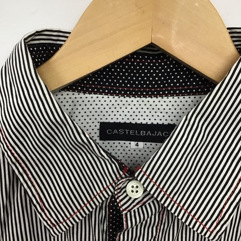 カステルバジャック CASTELBAJAC シャツ、ブラウス 半袖 半袖シャツ ストラップシャツ カジュアルシャツ 4 ストライプ 白 / ホワイト / X 黒 / ブラック /  メンズ USED 古着 中古 10137132