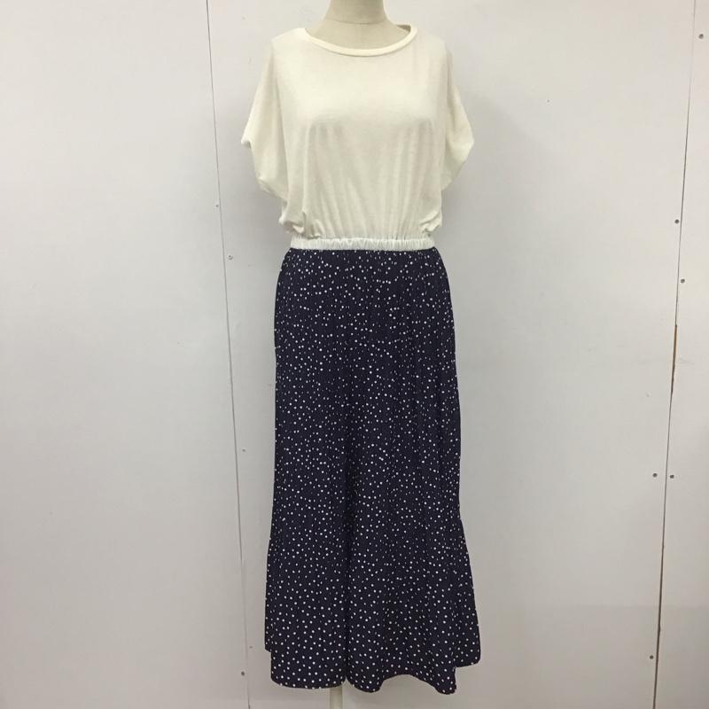 ロペピクニック ROPE  PICNIC ワンピース ロングスカート GDE-19610-A ドットプリーツドッキングワンピース 38 ドット 白 / ホワイト / X 紺 / ネイビー /  レディース USED 古着 中古 10108921