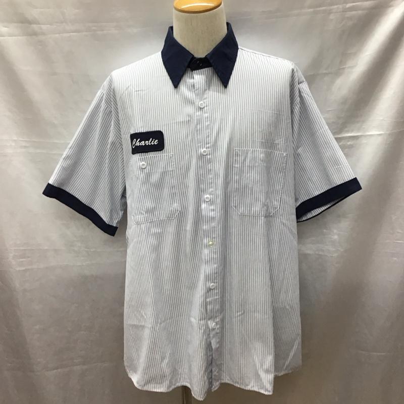 古着 USED シャツ、ブラウス 半袖 半袖シャツ カラーシャツ 半袖カットソー ストライプシャツ XL ロゴ、文字 紺 / ネイビー /  メンズ USED 古着 中古 10118542