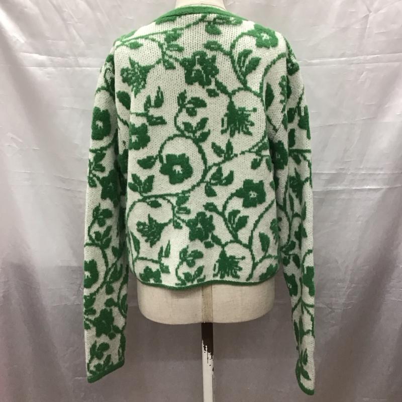 ザラ ZARA カーディガン 長袖 3859 005 069 クルーネック ジャガードニット XL 総柄 白 / ホワイト / X 緑 / グリーン /  レディース USED 古着 中古 10118402