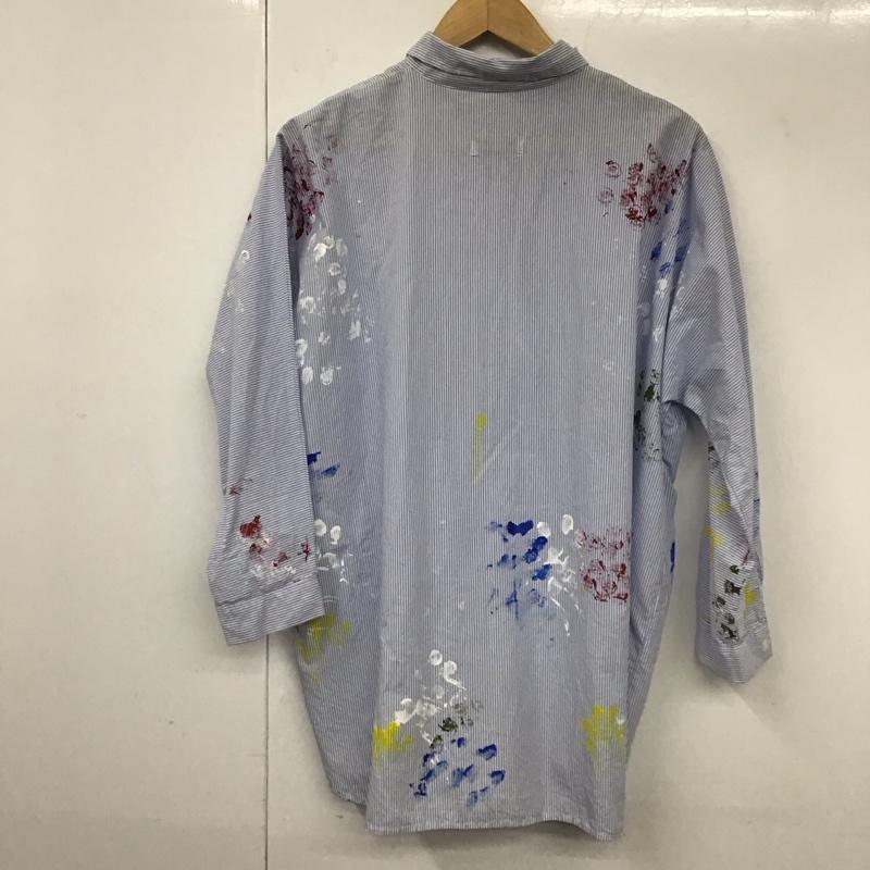 ザラ ZARA シャツ、ブラウス 七分袖 8566 244 400 ペイント M ストライプ 白 / ホワイト / X 水色 / ライトブルー /  レディース USED 古着 中古 10131102