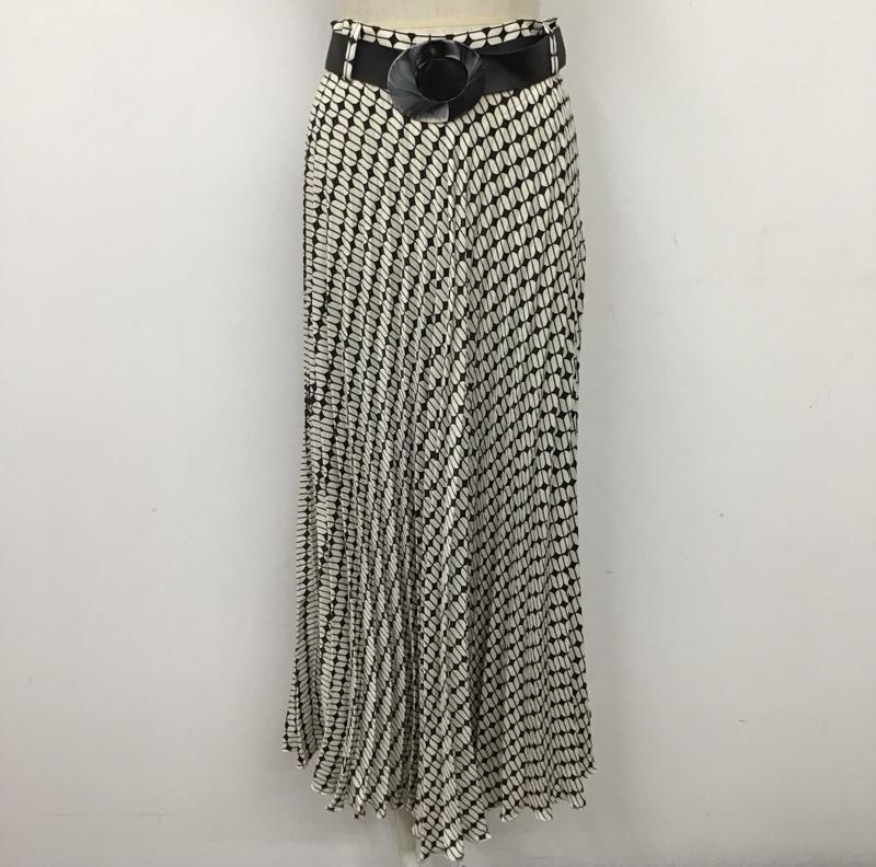 ザラ ZARA スカート ロングスカート 3564 216 064 プリーツスカート ベルト付き S 総柄 黒 / ブラック / X アイボリー / アイボリー /  レディース USED 古着 中古 10118500