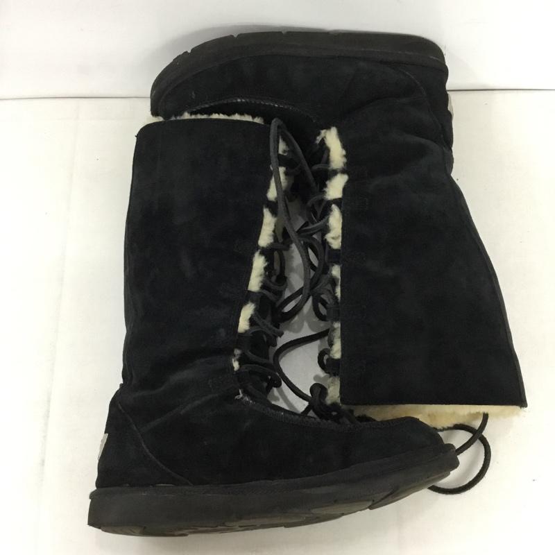 アグ UGG ブーツ 一般 5190 ムートン レースアップ 24cm 24.0cm ロゴ、文字 黒 / ブラック /  レディース USED 古着 中古 10144425