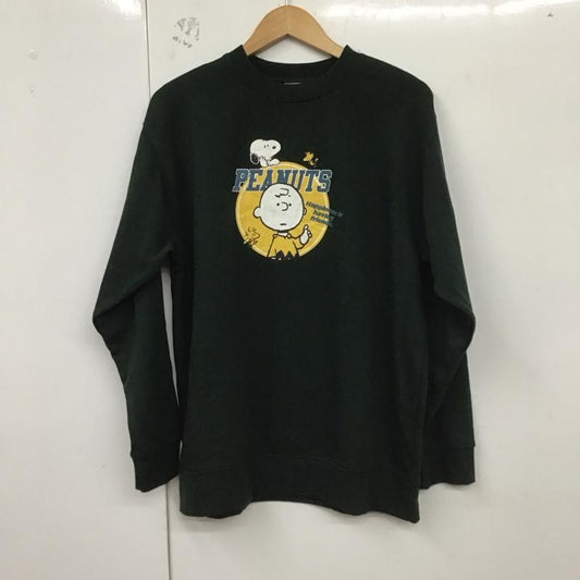 ピーナッツ PEANUTS トレーナー 長袖 長袖トレーナー スウェット クルーネック プルオーバー LL ロゴ、文字 緑 / グリーン /  メンズ USED 古着 中古 10129520