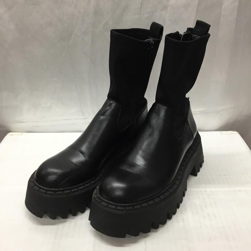 ザラ ZARA ブーツ ショートブーツ 3116 810 040 ソックススタイル トラックソール 厚底 39 25.5cm 無地 黒 / ブラック /  レディース USED 古着 中古 10110615