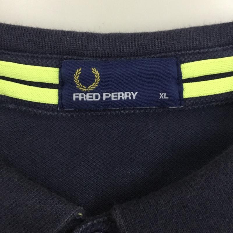 フレッドペリー FRED PERRY ポロシャツ 半袖 半袖ポロシャツ カラーシャツ 半袖カットソー XL ロゴ、文字 紺 / ネイビー /  メンズ USED 古着 中古 10109004