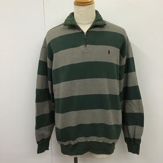 ポロバイラルフローレン Polo by RALPH LAUREN トレーナー 長袖 長袖スウェット 長袖トレーナー リブカットソー 長袖カットソー ジップネックトレーナー M ボーダー柄 灰 / グレー / X 緑 / グリーン /  メンズ USED 古着 中古 10115359