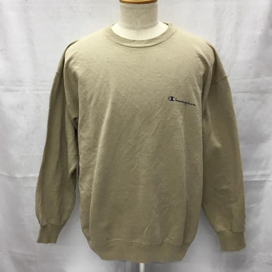 チャンピオン Champion トレーナー 長袖 長袖スウェット 長袖トレーナー リブカットソー 長袖カットソー 刺繍トレーナー L ロゴ、文字 ベージュ / ベージュ /  メンズ USED 古着 中古 10106410