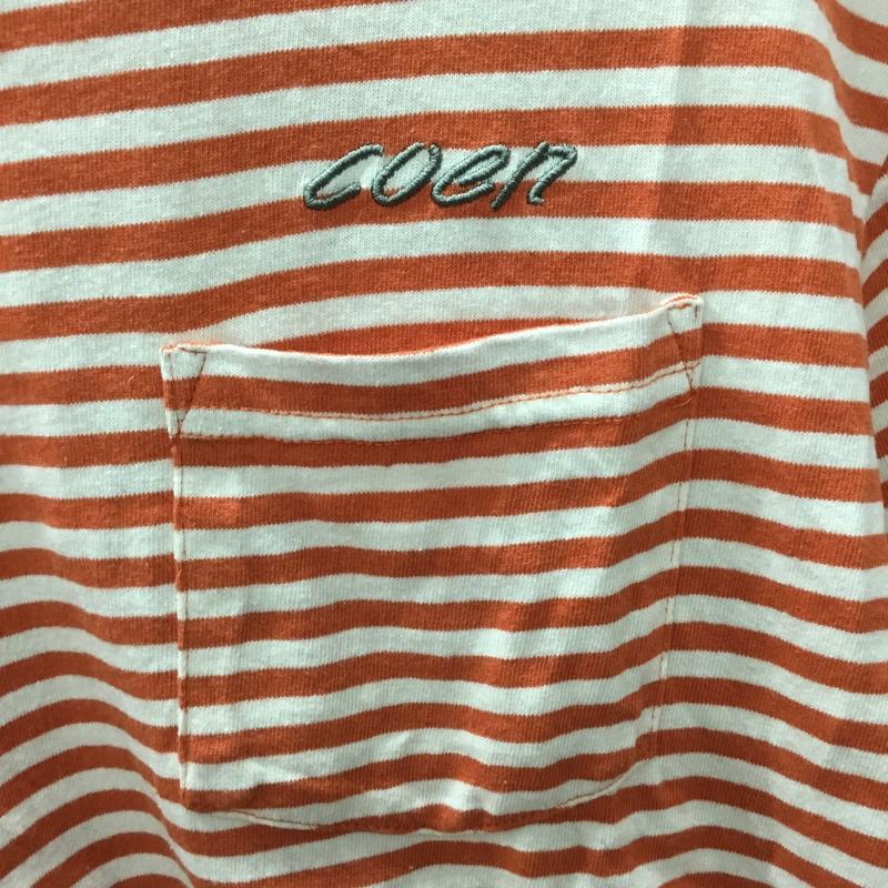 コーエン coen Tシャツ 半袖 7525-637-0260 ロゴ刺繍 M ボーダー柄 橙 / オレンジ / X アイボリー / アイボリー /  メンズ USED 古着 中古 10119324