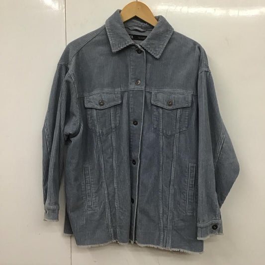 ザラ ZARA ジャケット、上着 ジャケット、ブレザー 8372/222/403 コーデュロイ シャツ ジャケット カットオフ S 無地 水色 / ライトブルー /  レディース USED 古着 中古 10131574