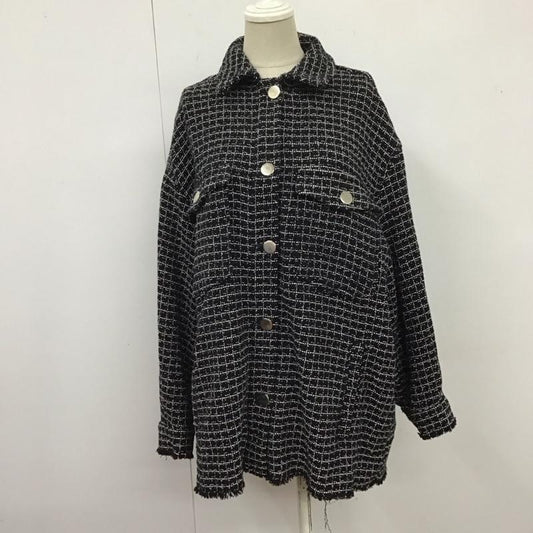 ザラ ZARA ジャケット、上着 ジャケット、ブレザー 8523 169 093 シャツジャケット ツイード M チェック 黒 / ブラック / X 白 / ホワイト /  レディース USED 古着 中古 10125818