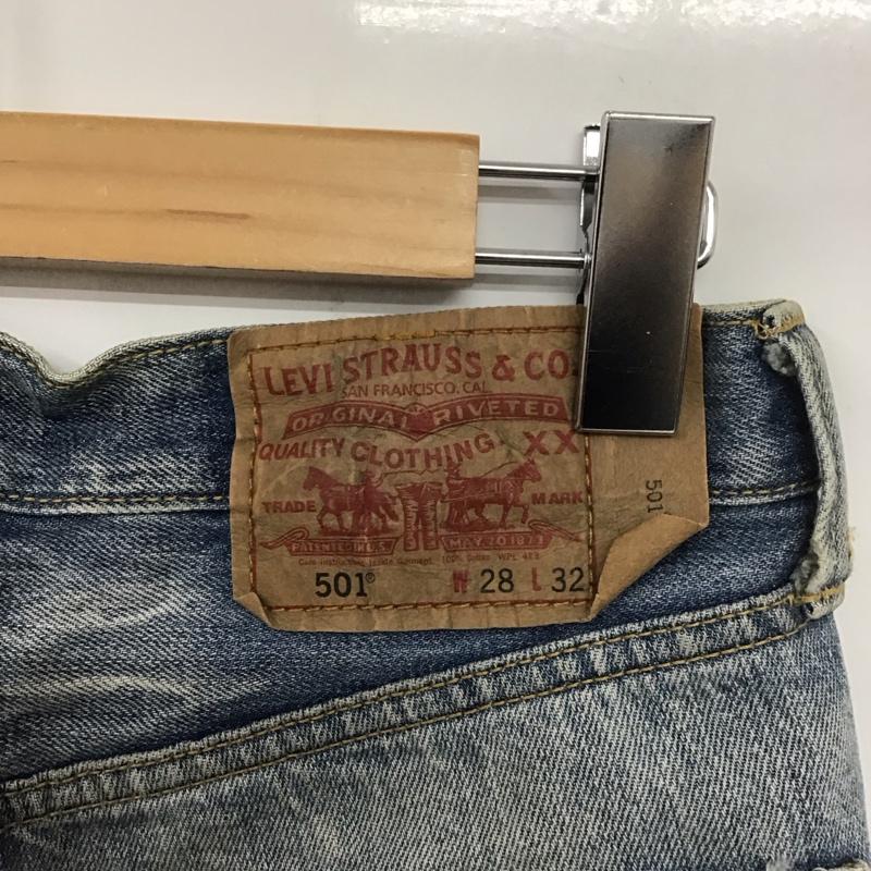 リーバイス Levi s パンツ デニム、ジーンズ 08501-01 ボタンフライ 501 W28 L32 ダメージ 28インチ 無地 青 / ブルー /  メンズ USED 古着 中古 10140197